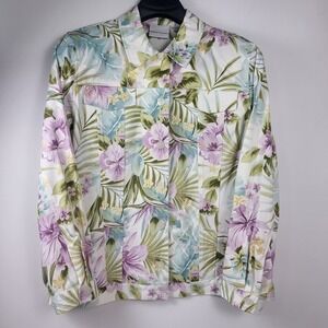 ALFRED DUNNER Multicolor Stretch Button Front Long Sleeve Floral Jacket Size 18W